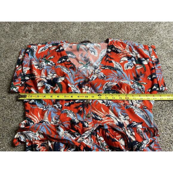 LOFT Women's Short-Sleeve V Neck Size 12 Orange Red Printed Floral & Belt - Picture 6 of 6